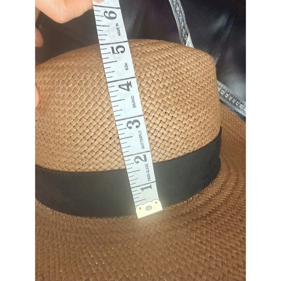 Janessa Leone Corbin Brown Straw Fedora Hat Medium 57cm Wide Brim USA Packable main image 7